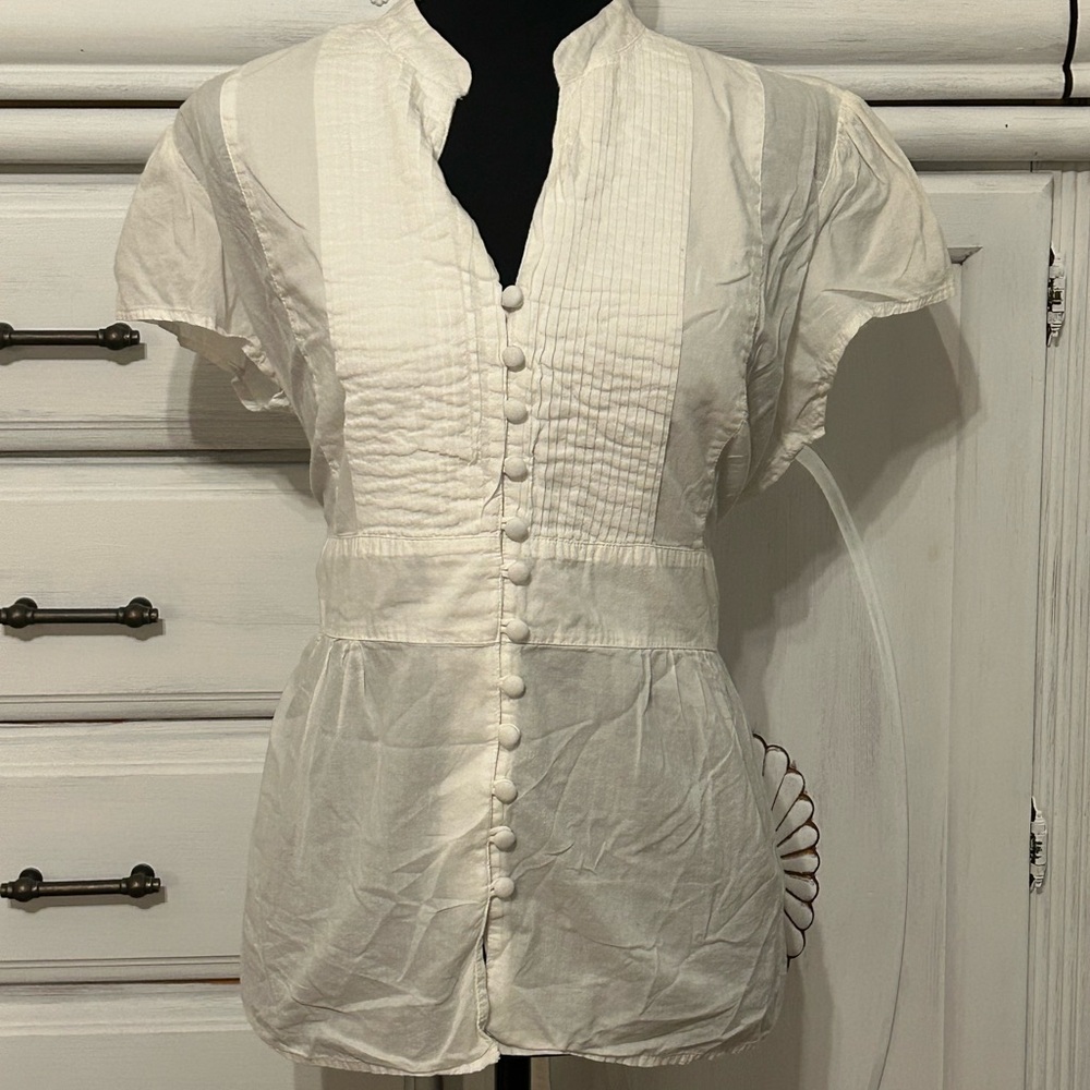 Anthropologie Cream Button-Up Blouse